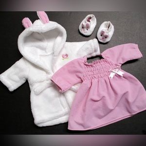 American Girl Bitty Baby 2009 Bunny Plush Robe Nightie Slippers DISCONTINUED